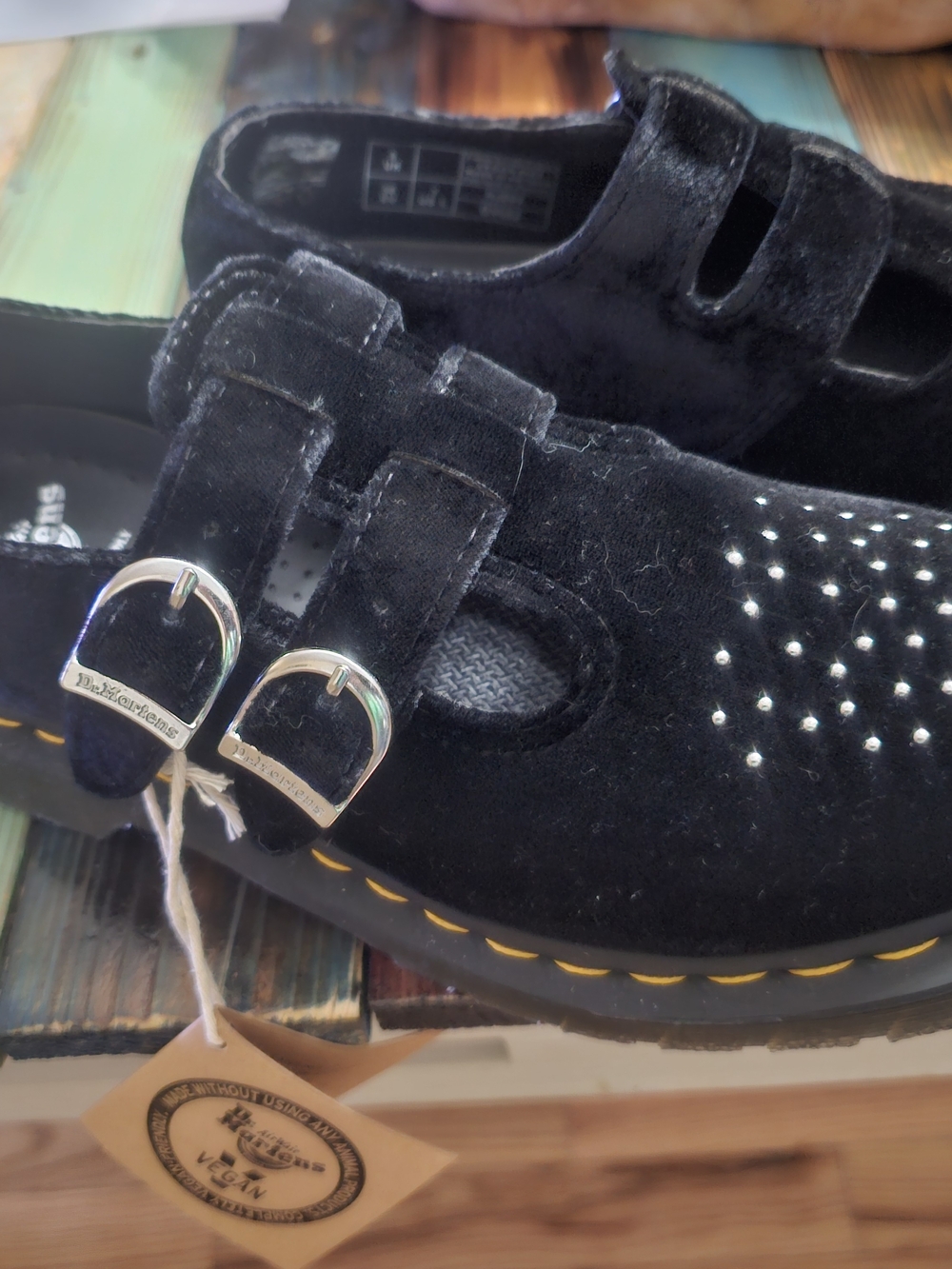 Dr. Martens Black Suede Mary Jane Loafers with Silver Buckles